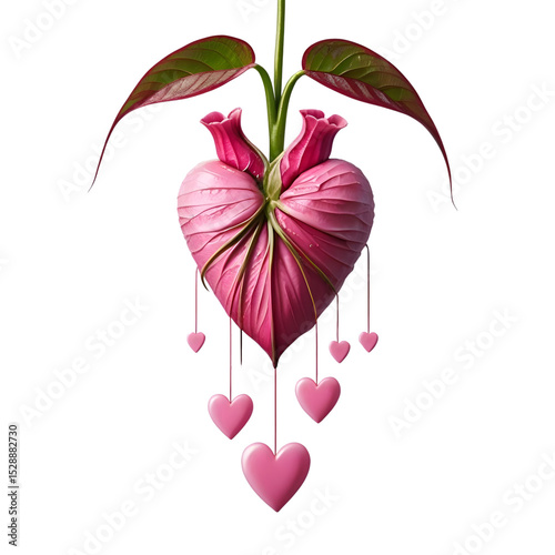 Heart Shaped Floral Design Hanging Hearts Romantic isolated on transparent background Generative AI.