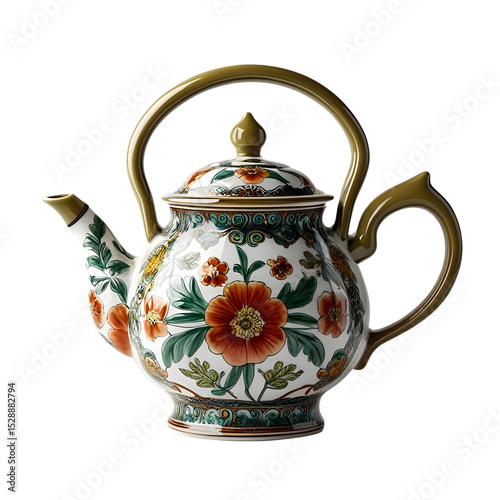 Elegant Floral Teapot, Delicate Design, Exquisite Craftmanship isolated on transparent background Generative AI.