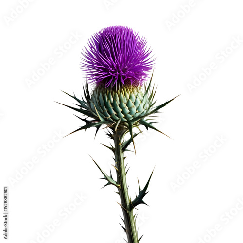 Majestic Thistle, vibrant purple bloom against a stark isolated on transparent background Generative AI.