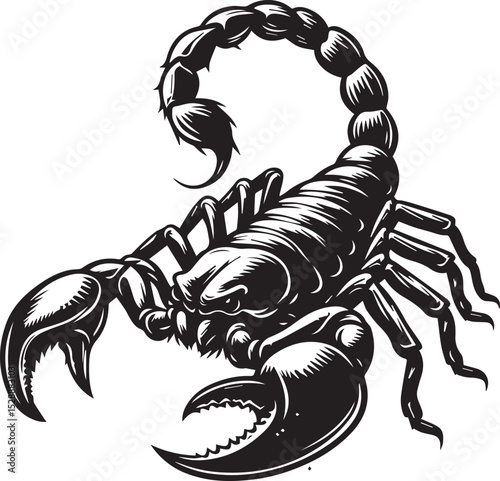 Black and White Scorpion Vector Illustration – Aggressive Insect Tattoo Design
