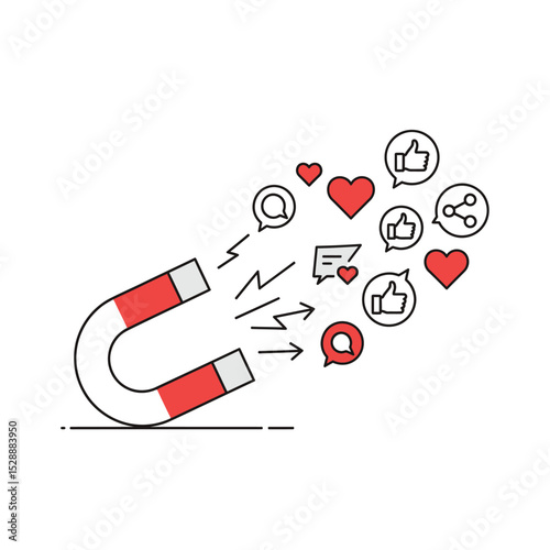 Magnet attracting social media engagement icons