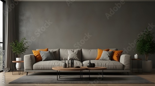 modern living room interior background, blank wall mockup, 3d render. generative.ai