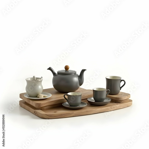 Tea Set Arranged on Wooden Trays for Relaxing Tea Break