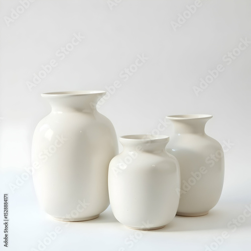Group of White Vases on White Backdrop for Decorative Display