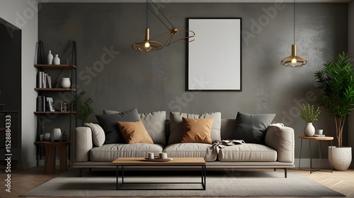 modern living room interior background, blank wall mockup, 3d render. generative.ai