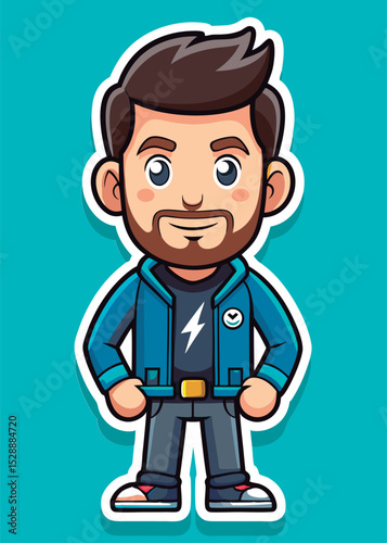 Cool cartoon guy in stylish jacket.