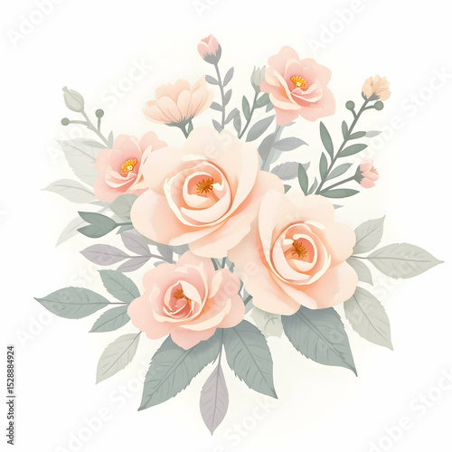 Watercolor Floral Arrangement with Peach Roses and Greenery