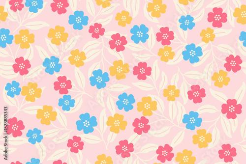 Wallpaper Mural Soft Pastel Floral Seamless Pattern with Colorful Doodle Flowers on Pink Background
 Torontodigital.ca