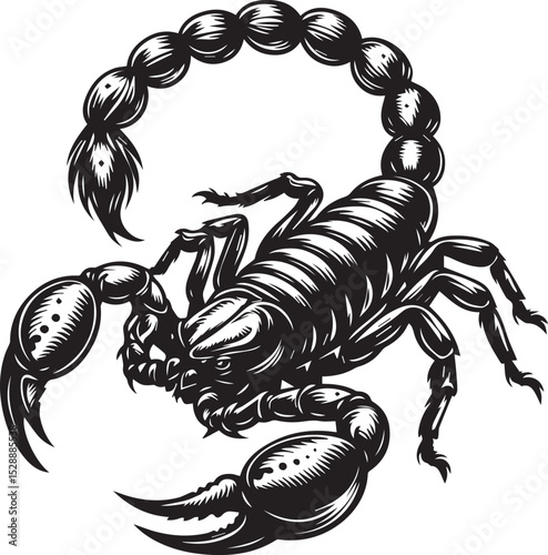 Black and White Scorpion Vector Illustration – Aggressive Insect Tattoo Design