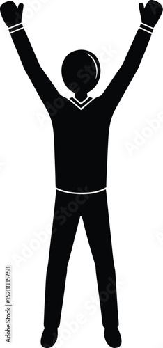 Person silhouetted standing and cheering isolated on transparent background