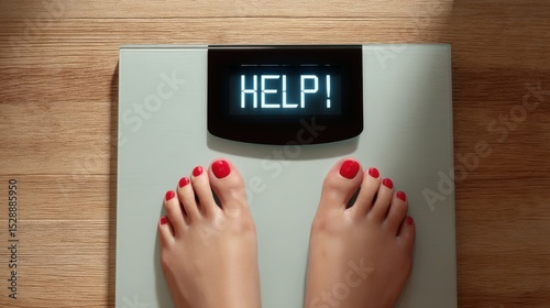 The scale displaying an urgent message for help regarding weight management.