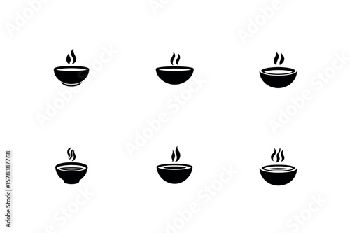 Six hot bowl icons set steaming food design