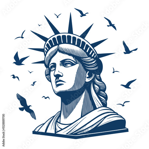 A bold, minimalist sculpture of a face morphing into a flock of birds, rendered in a monochromatic palette.  Emphasis on stark lines and negative space.