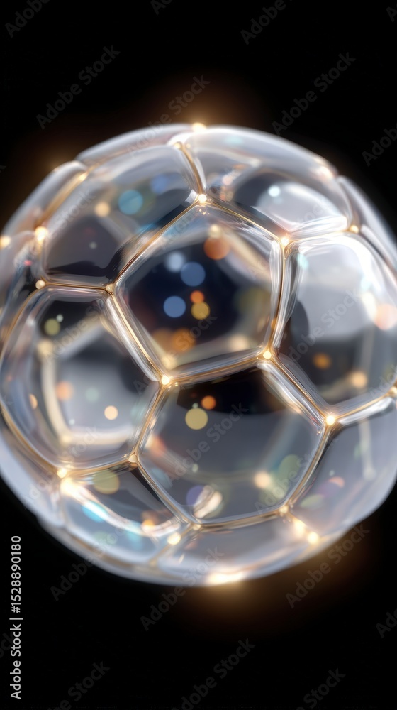 Naklejka premium Crystal Soccer Ball Luxury Sport Abstract Shiny Glass Golden Texture 3D Rend