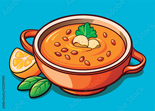 Delicious orange soup with lemon and herbs.