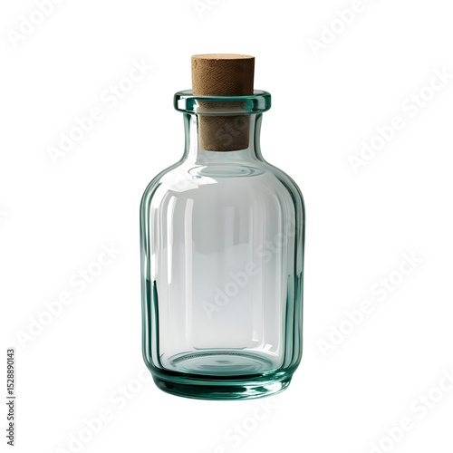 Empty Glass Bottle with Cork Stopper, Studio Shot isolated on transparent background Generative AI.
