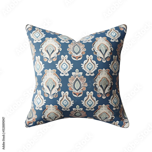 Blue Floral Pillow, Elegant Home Decor, Stylish Design isolated on transparent background Generative AI.