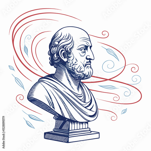 A weathered stone bust of a philosopher, eroded by time, crumbles and disintegrates into swirling wind, leaving only dust.  One last fragment remains.