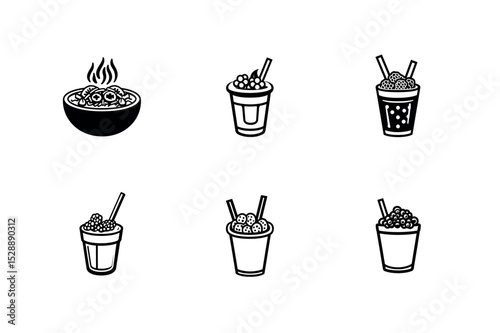 Food and drink icons soup and boba tea variations