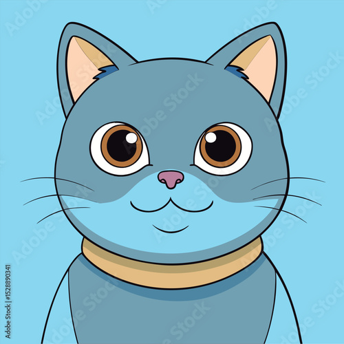 Cute cartoon cat with a collar.