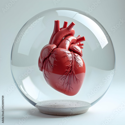 Anatomical Heart Under Glass Dome Healthcare Concept