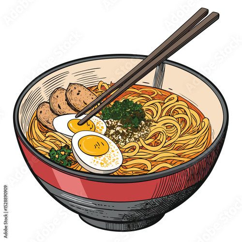 Rich, savory broth; perfectly cooked noodles; glistening egg yolk; crispy tempura flakes; classic ramen bowl.