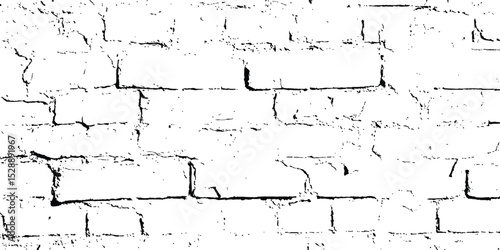 Vector grunge style brick wall texture. Abstract background of brick seamless texture of a white brick wall. Vector black and white grunge brick wall transparent background