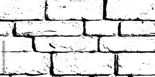 Vector grunge style brick wall texture. Abstract background of brick seamless texture of a white brick wall. Vector black and white grunge brick wall transparent background