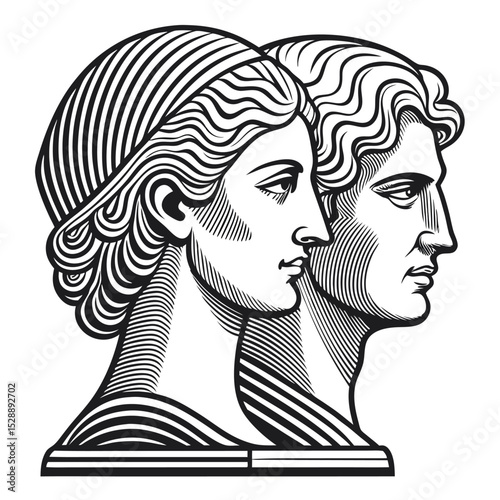 Minimalist line drawing of two faces seamlessly merging, creating a single unified form.  Focus on clean lines and elegant simplicity.