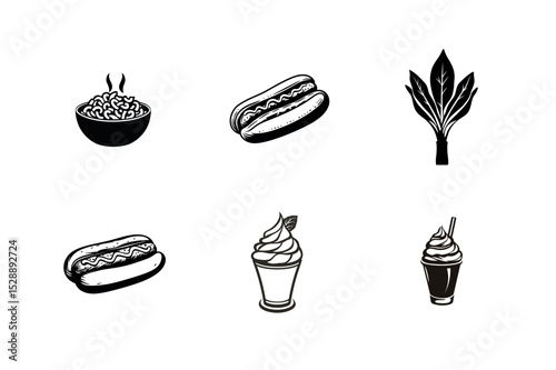 Simple black and white food icons set