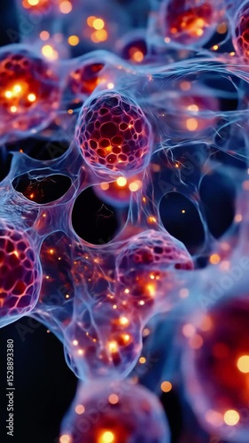 Exciting microscopic journey exploring colorful cellular structures and energy flow in a vibrant universe of life