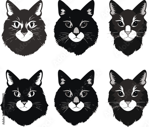 Cat head vector silhouette art illustration bundle