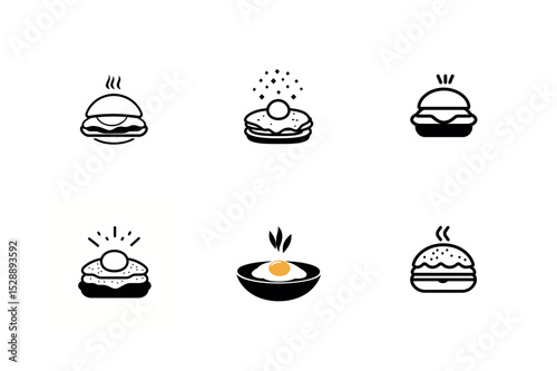 Six unique burger and egg icon designs