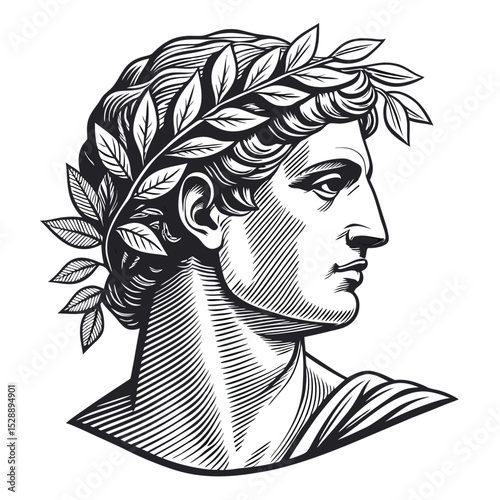 Create a minimalist, single-line drawing of a classical statue head, partially obscured, suggesting mystery and antiquity.  Focus on elegant linework and subtle shading.