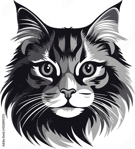 Cat Head Silhouette Vector Art Illustration