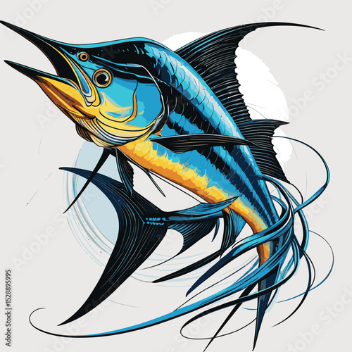 colored vector illustration of marlin fish