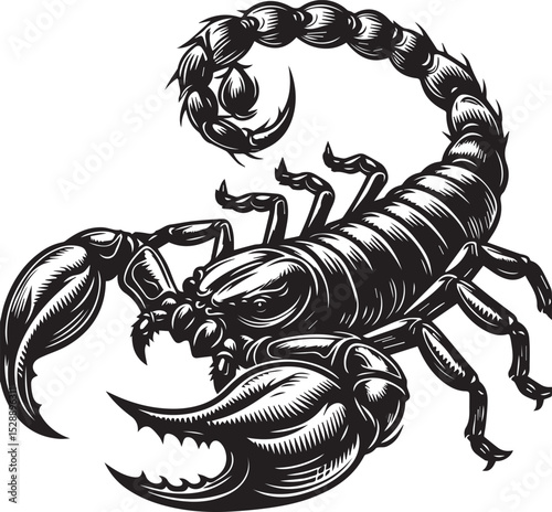 Black and White Scorpion Vector Illustration – Aggressive Insect Tattoo Design