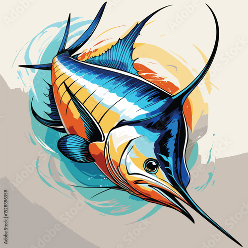 colored vector illustration of marlin fish