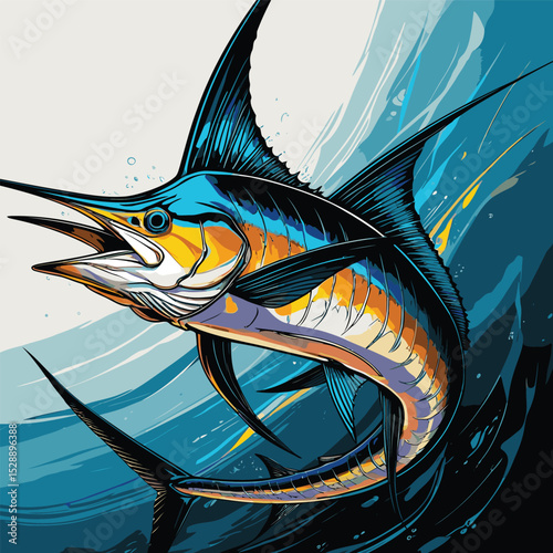 colored vector illustration of marlin fish