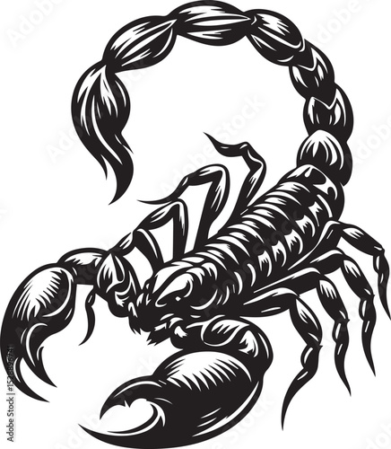 Black and White Scorpion Vector Illustration – Aggressive Insect Tattoo Design