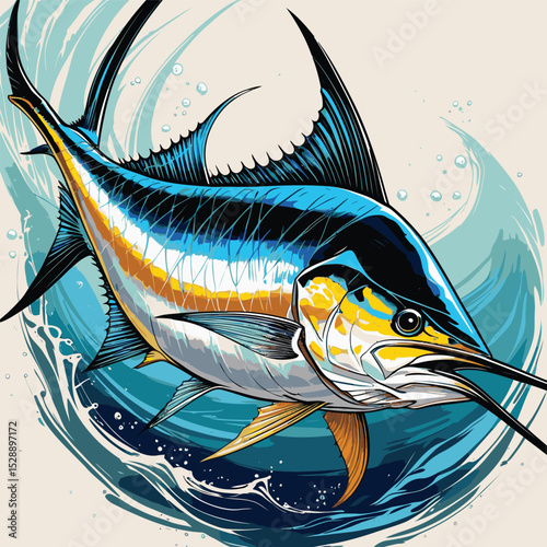 colored vector illustration of marlin fish