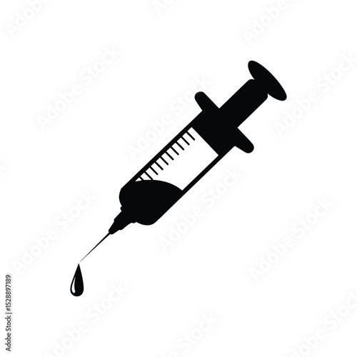 Silhouette of a syringe with needle on white background