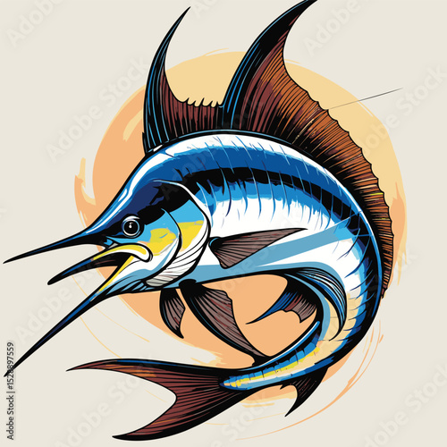 colored vector illustration of marlin fish