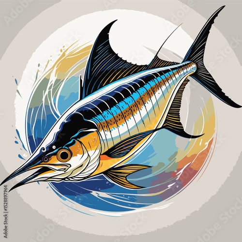 colored vector illustration of marlin fish