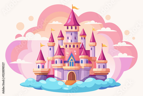 Magical Pink Princess Castle on Clouds