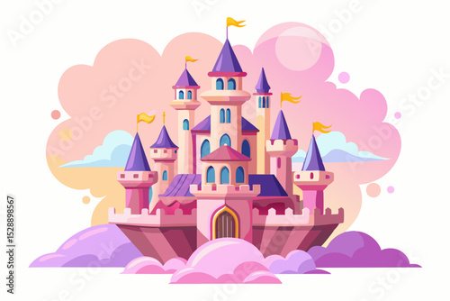 Magical Pink Castle on Clouds