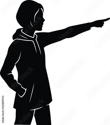 Person pointing forward silhouette isolated on transparent background