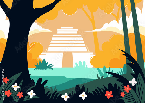 Ancient Mayan Temple in Lush Jungle