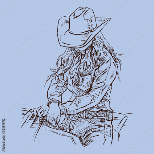 cowgirl in a hat on horseback vector for illustration card decoration