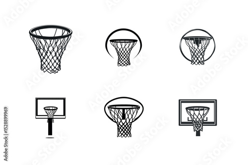 Basketball hoop icons set black and white